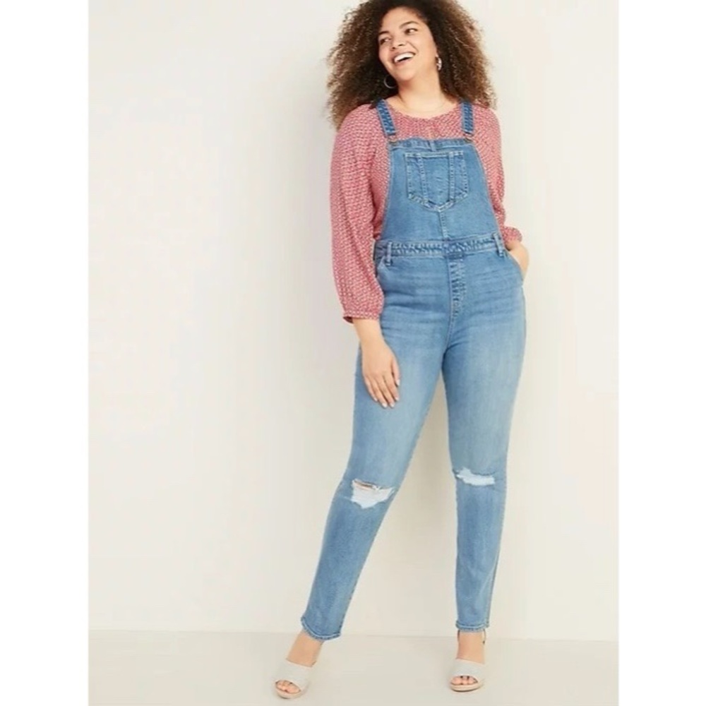 NWT Old Navy Blue Overalls Distressed Knees 8